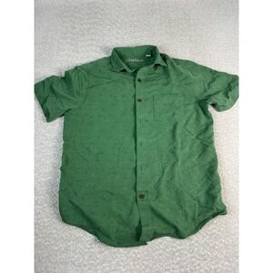 Caribbean Shirt Mens Medium Green Palm Tree Jacquard Short Sleeve Button Up